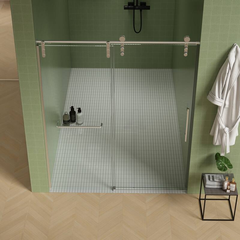 56"-60"W x 76"H Frameless Clear Tempered Glass Shower Enclosure