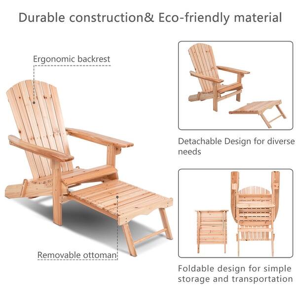 Patio Foldable Wood Adirondack Chair W Footrest Stool On Sale Overstock 30647415