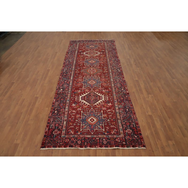 Hand Knotted Oriental 100% Wool Carpet Traditional Geometric Red Gharajeh Area Rug - 12' 11'' X 4' 9''