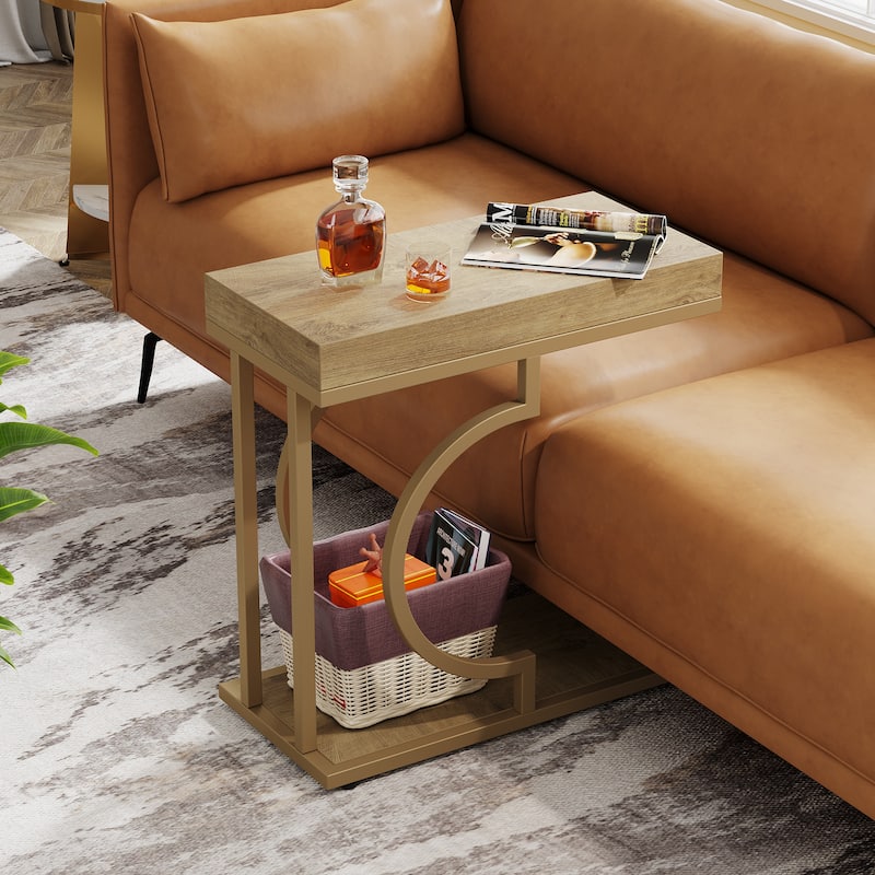 Narrow Side Table White Gold Side Table C Shaped End Table Modern Bedside Table