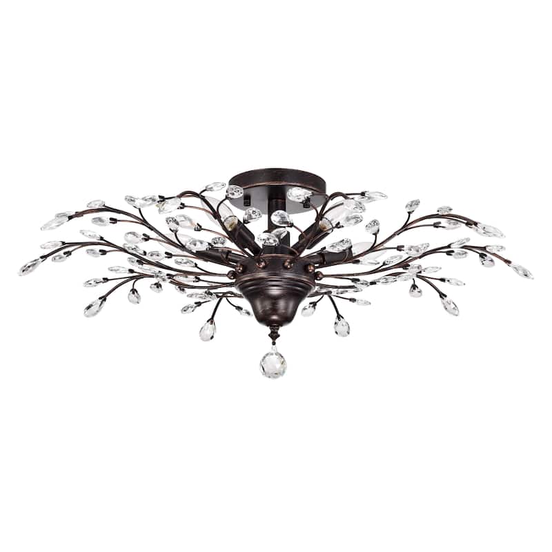 Holly 5-light Antique Copper Finish Crystal Leaves Flush Mount