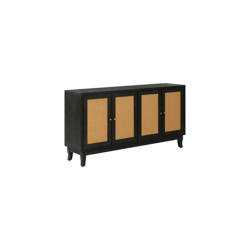 Rattan Sideboard Buffer Cabinet, Accent Storage Cabinet With 4 Rattan Doors, Modern Storage Cupboard Console Table