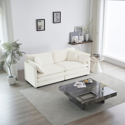 Modern Fabric Loveseat Sofa Couch for Living Room, Upholstered Large Size Deep Seat 2-Seat Sofa with 4 Pillows