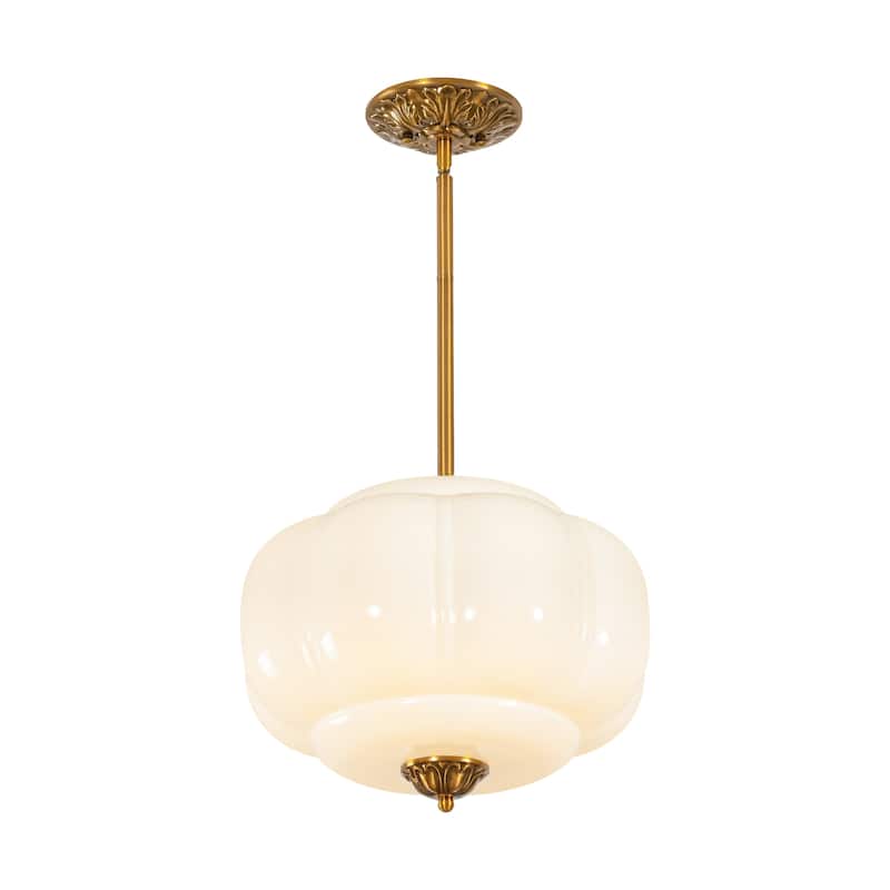 1-Light Retro Antique Brass Pumpkin Shaped Flush Mount Ceiling Light/Pendant Light with Milk/Green Glass for Kitchen,Dining Room