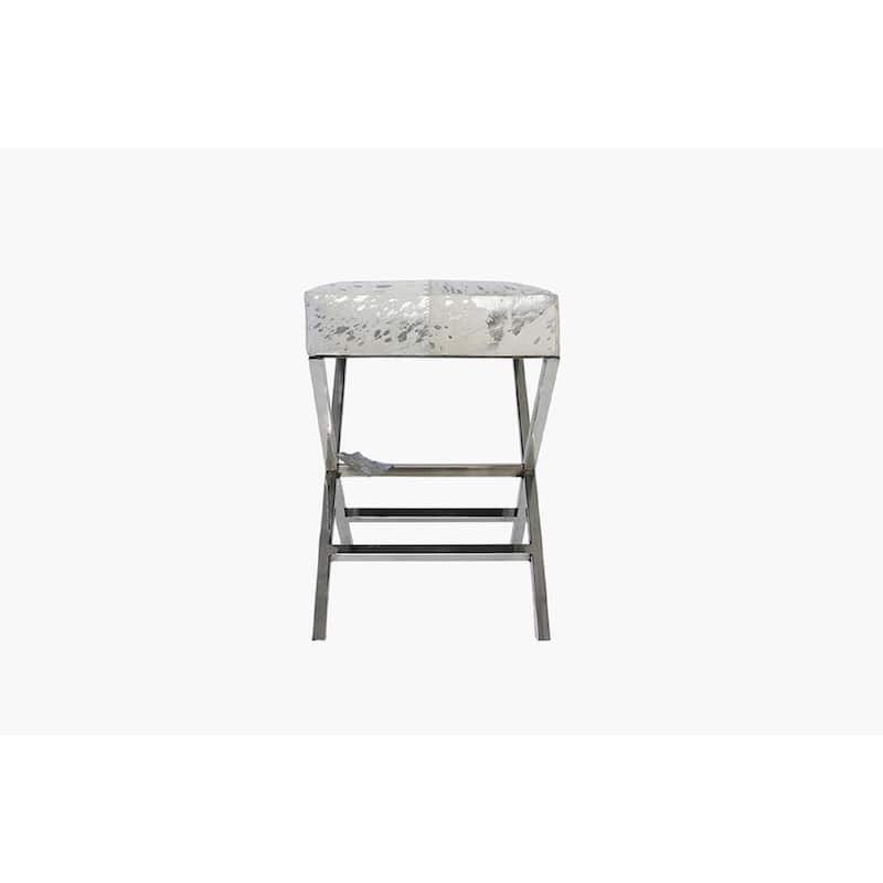Pasargad Home Forest Silver Steel and Cowhide Upholstered Bench