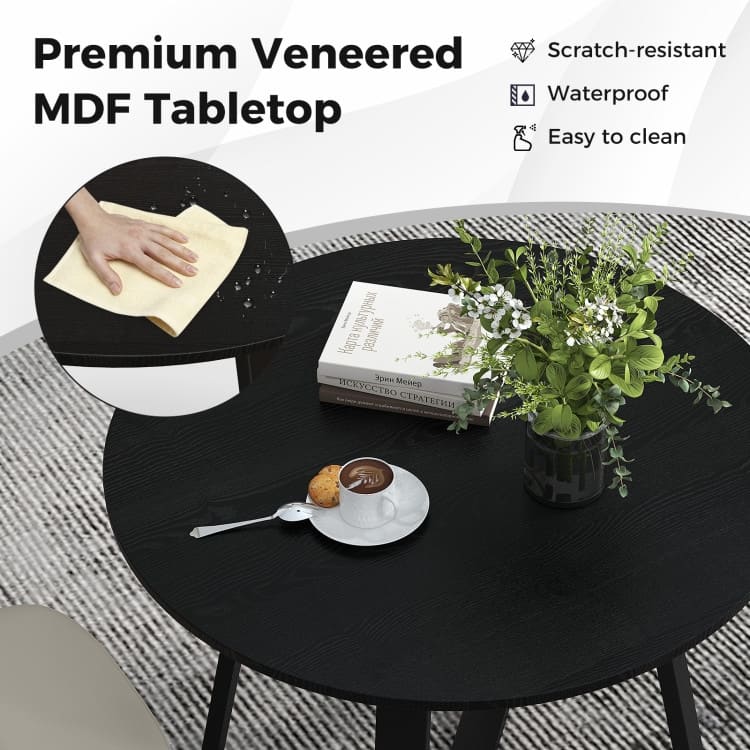 Modern 36” Round Kitchen Table with Black Wood Finish and Pedestal Support Perfect Seats 4 People - 36" x 36” x 30" (L x W x H)