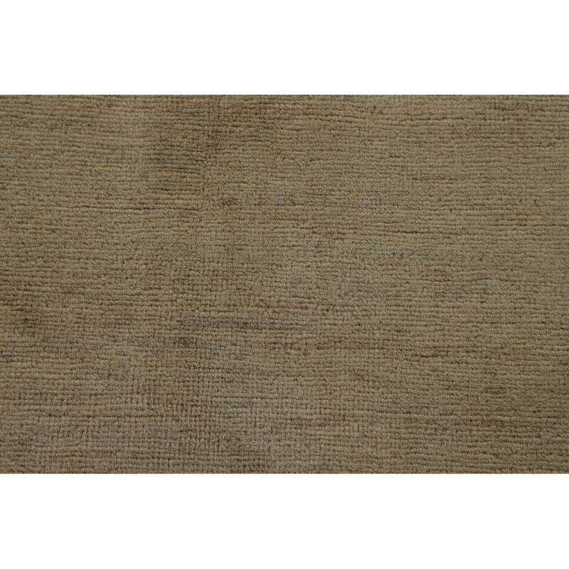 Muted Green & Gold Modern Gabbeh Runner Rug Handmade Wool Carpet - 2'7" x 9'6"