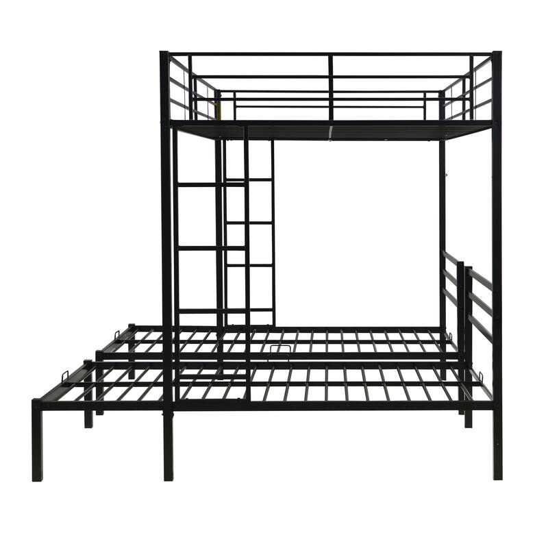 Modern Metal Triple Bunk Bed, Heavy Duty Twin XL Over Twin Over Twin Beds Frame w/Guardrails & Ladder, for Kids, Teens, Adults
