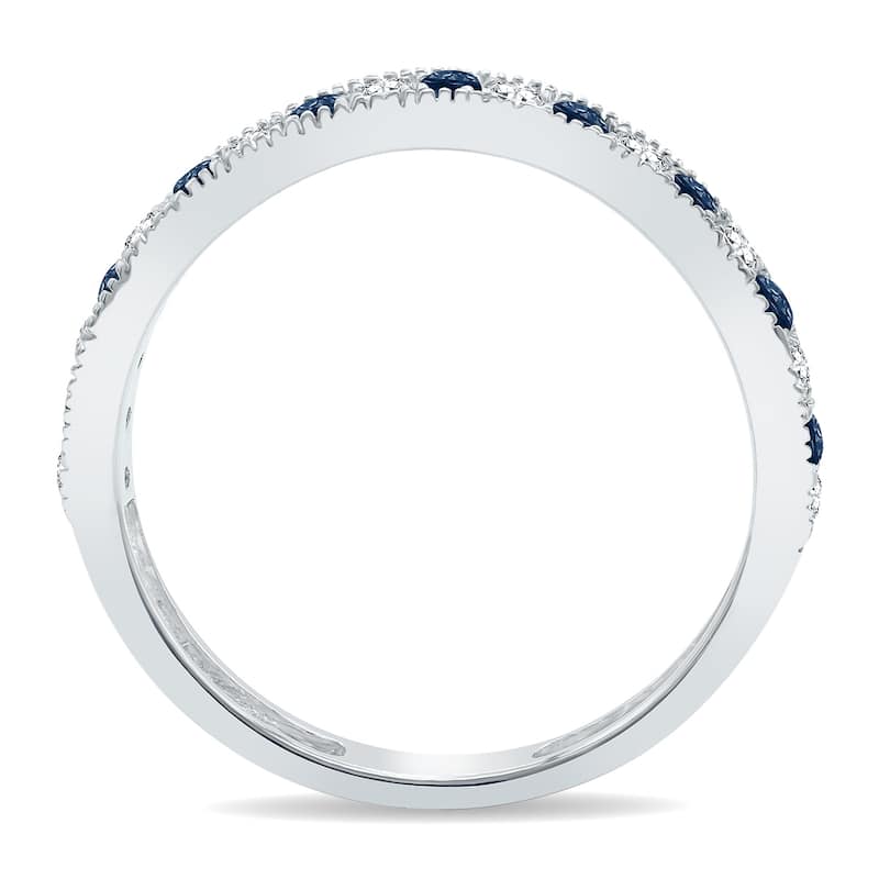 Sapphire and Diamond Channel Set Wedding Band in 10K White Gold