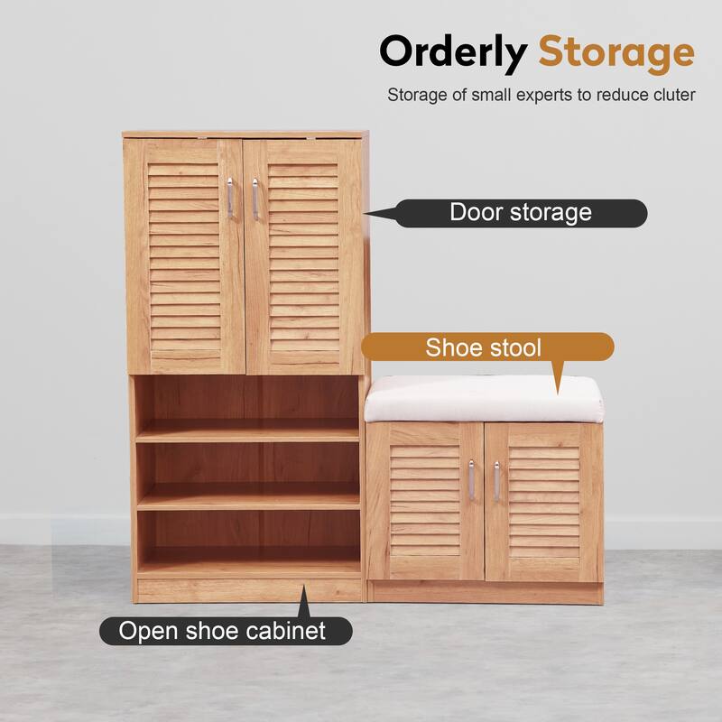 Shoe Storage Cabinet with Shutter Door, Wood Shoe Cabinet with Shoe Storage Bench, Multi Functional Shoe Rack for Entryway