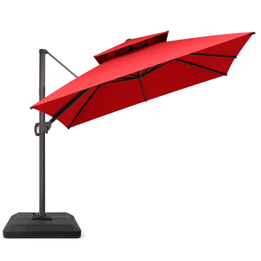 VredHom Double Top 10x10 FT Square Patio Cantilever Umbrella with Weight Base