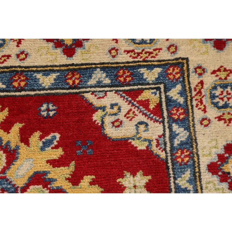 Geometric Red Kazak Accent Rug Handmade Home Decor Wool Carpet - 2'7" x 3'10"