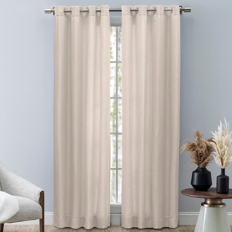 Porch & Den Peete Grasscloth Grommet Curtain Panel - 54"w x 63"l - Parchment