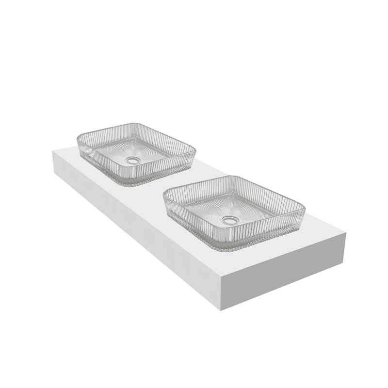 Plaza 15" Square Decorative Crystal Vessel Sinks With White Base