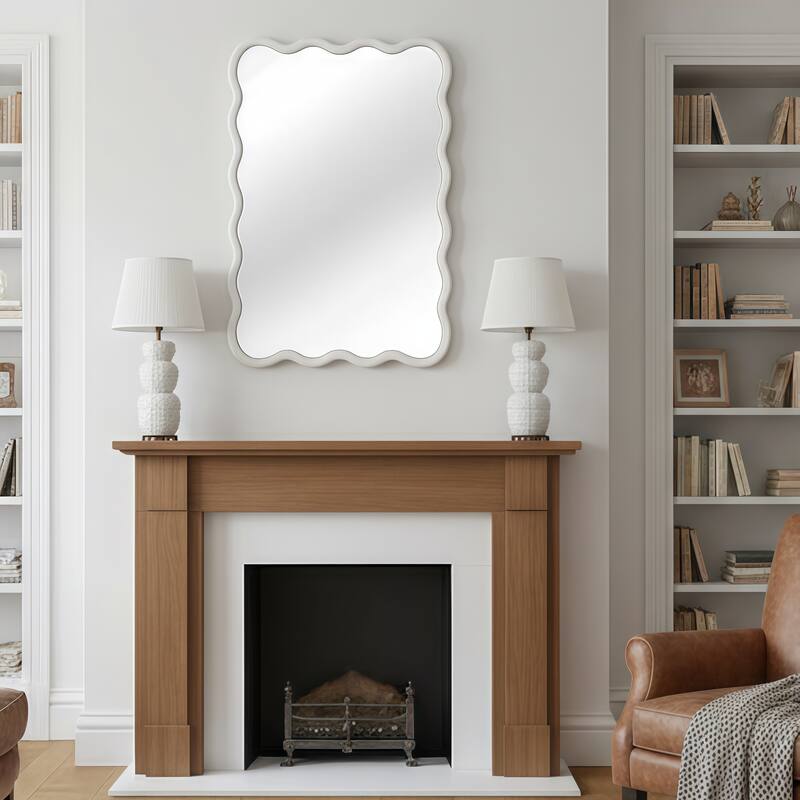 24"x 36" Wavy Rectangle Solid Wood Frame Decorative Mirror,For Bedroom, Bathroom, Living Room, Entryway
