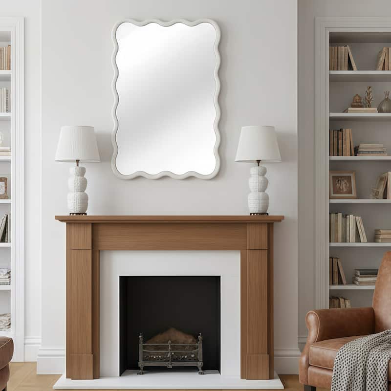 GDFStudio - Liorra Modern Artistic Wavy Rectangular Solid Wood Decorative Wall Mirror with Organic Flow Design