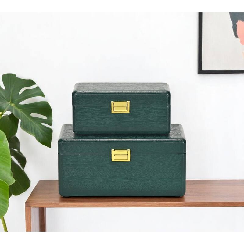 Set Of Two Green Solid Wood Jewelry Boxes - Green