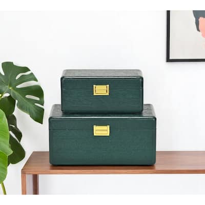 Set Of Two Green Solid Wood Jewelry Boxes