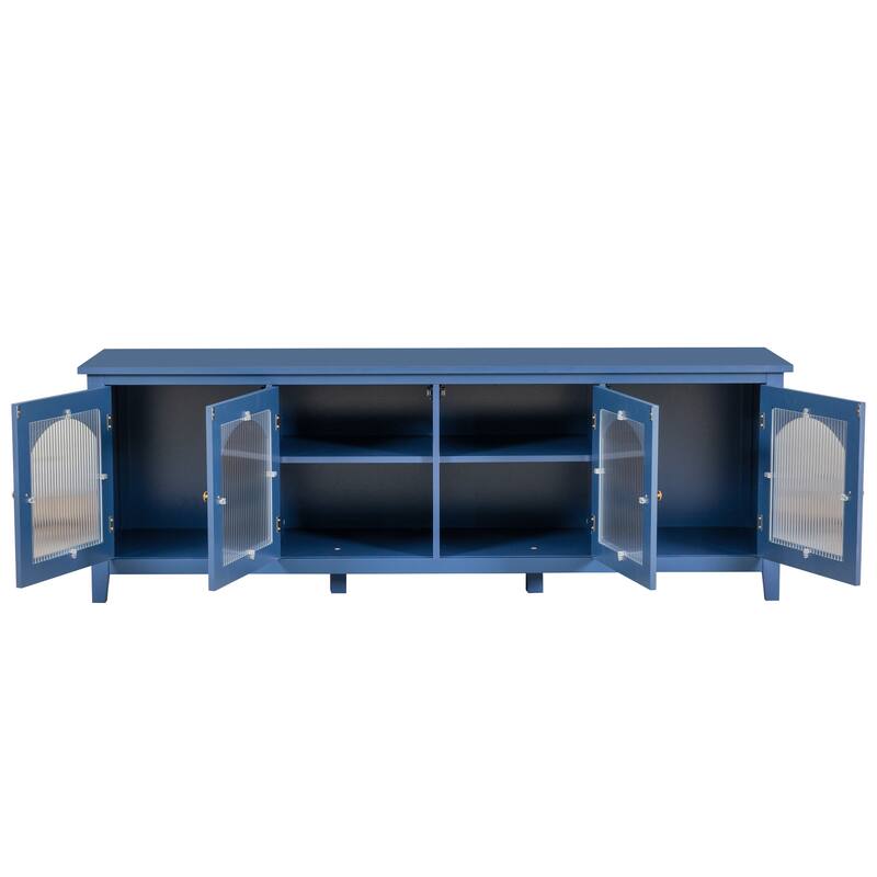 71-inch Modern Solid Wood Glass Doors Storage TV Stand