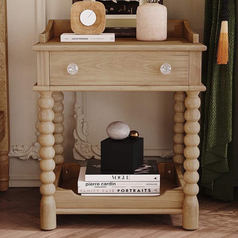 Charming Retro Nightstand with Drawer and Shelf for Bedroom Enhancement