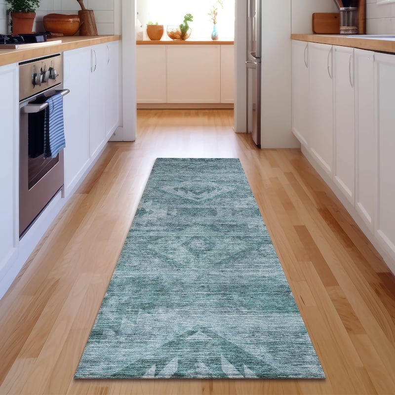 Premium Washable Super Soft Tribal Boho Mayfield Rug - Teal - 2' 3" x 7' 6" - Runner