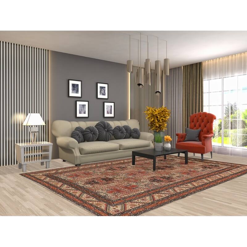 Geometric Anatolian Oriental Vintage Area Rug Hand-Knotted Wool Carpet - 6'9" X 10'0"