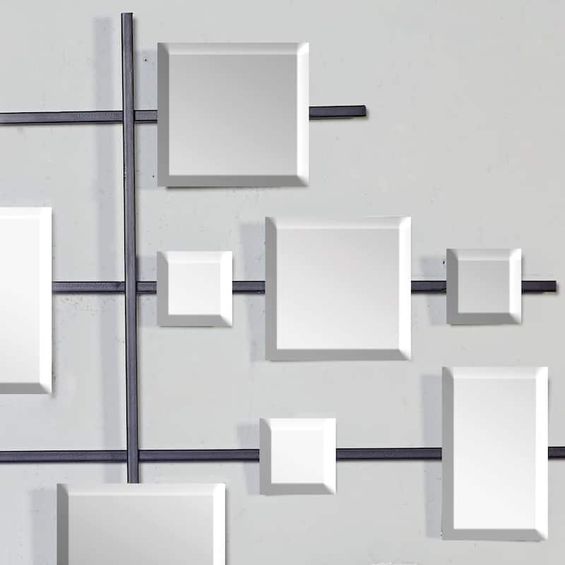 Metal Geometric Home Wall Decor with Square Mirrored Accents - Black - Roche River Decor