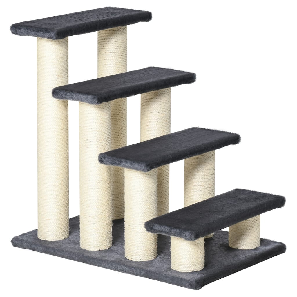 Cat Tree with 4 Steps for High Beds Couch, Cute Stair Shaped Cat Tree for Indoor Cats or Dogs w/ Sisal Scratching Post - Gray