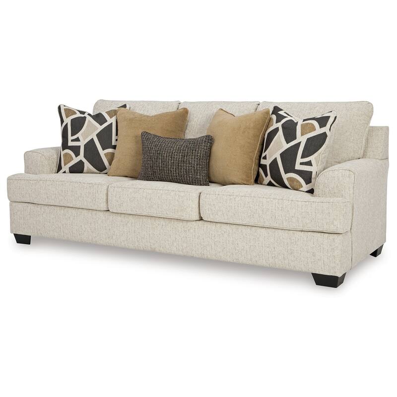 Burgess Sofa, Quartz Beige Polyester, 5 Accent Throw Pillows, 97 Inch