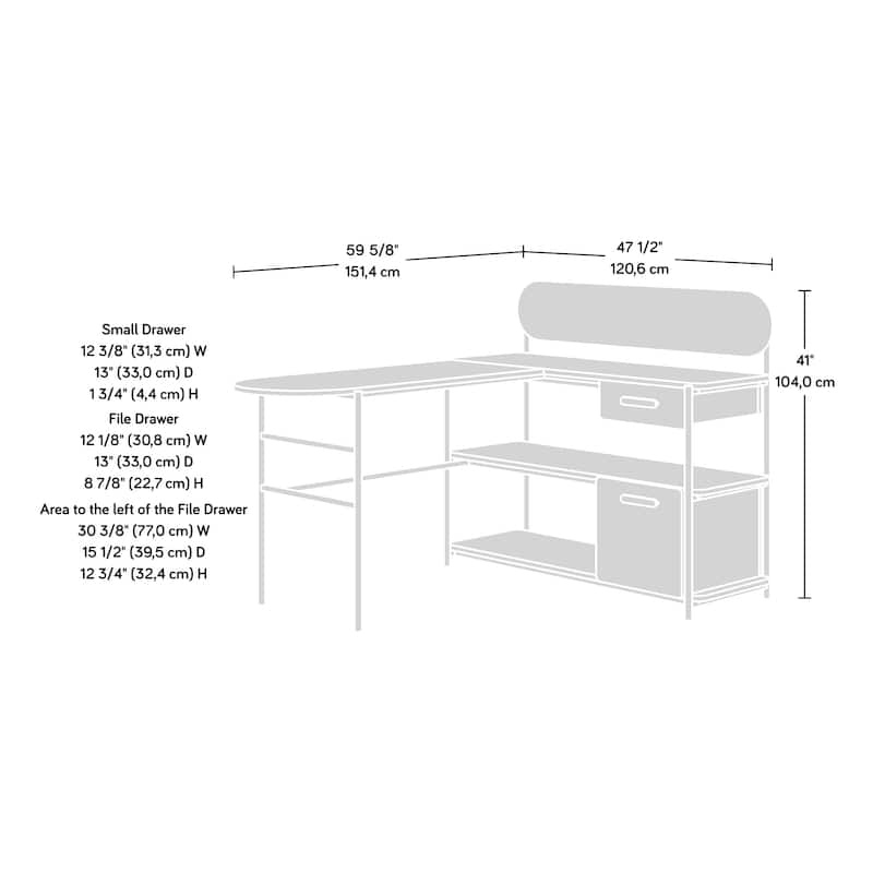 Wood L-Shaped Desk with 2 smooth-glide Drawers, Brown