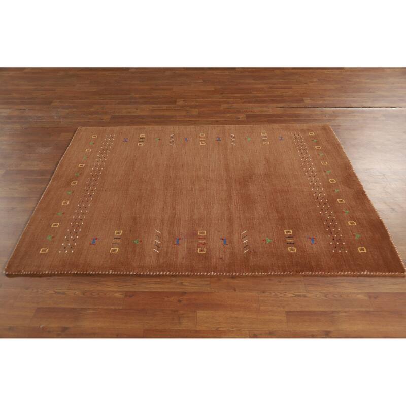 Hand Knotted Oriental 100% Wool Carpet Tribal Tribal Brown Gabbeh Area Rug - 5' 9'' X 4' 1''