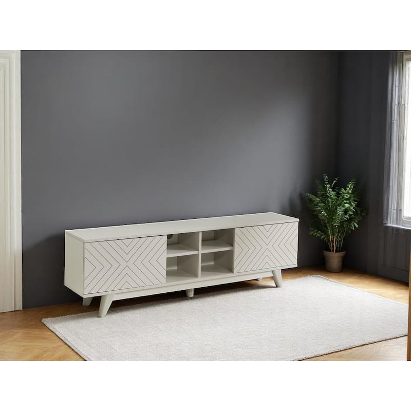 Lucina Modern TV Stand with 2 Door Cabinet 4 Cubby Hole Shelves, Living Room Entertainment Center - Grey