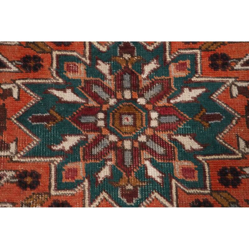 Hand Knotted Oriental 100% Wool Carpet Traditional Floral Red Heriz Area Rug - 11' 1'' X 7' 11''