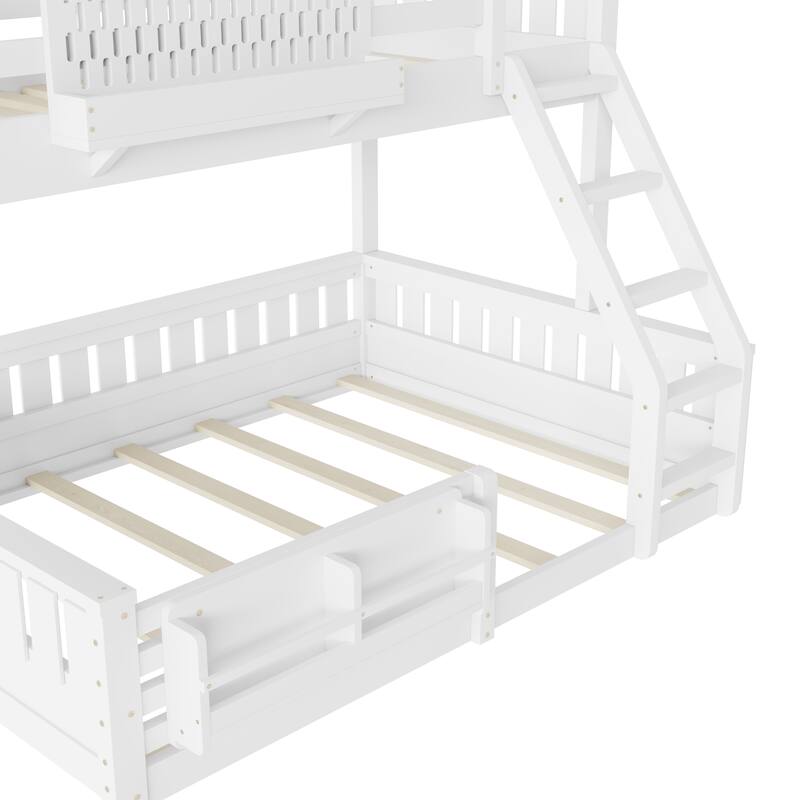 Wooden Bunk Bed of 3 Kinds Size with Pegboard, Bookshelf and Guardrails, Detachable Bunk Bed Convertible 2 Platform Beds