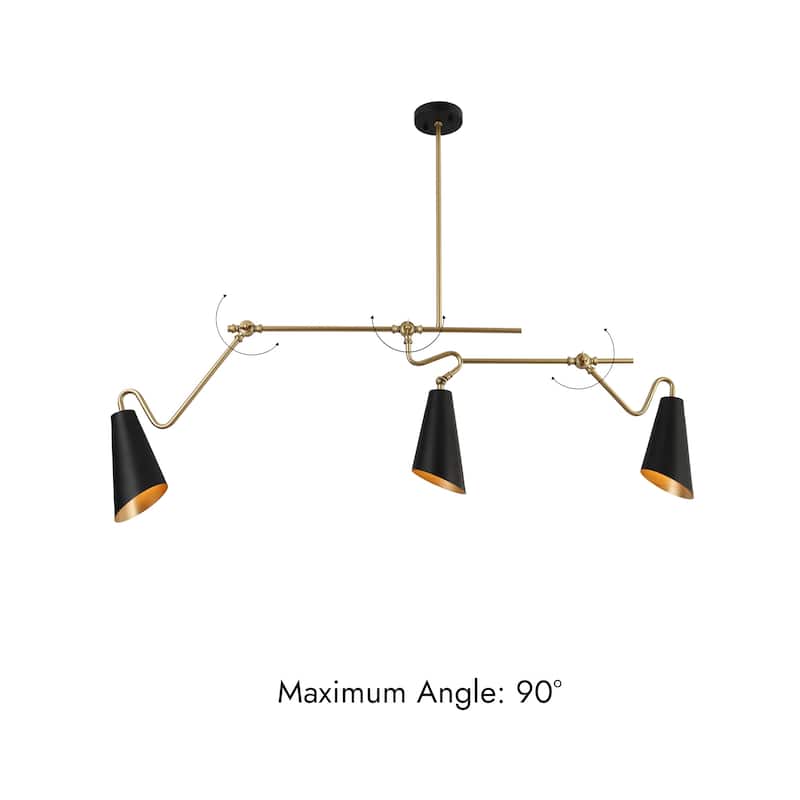 Modern 3-Light 49.5"L Black Gold Linear Chandelier Metal Industrial Island Lights for Dining Room - 49.5 "