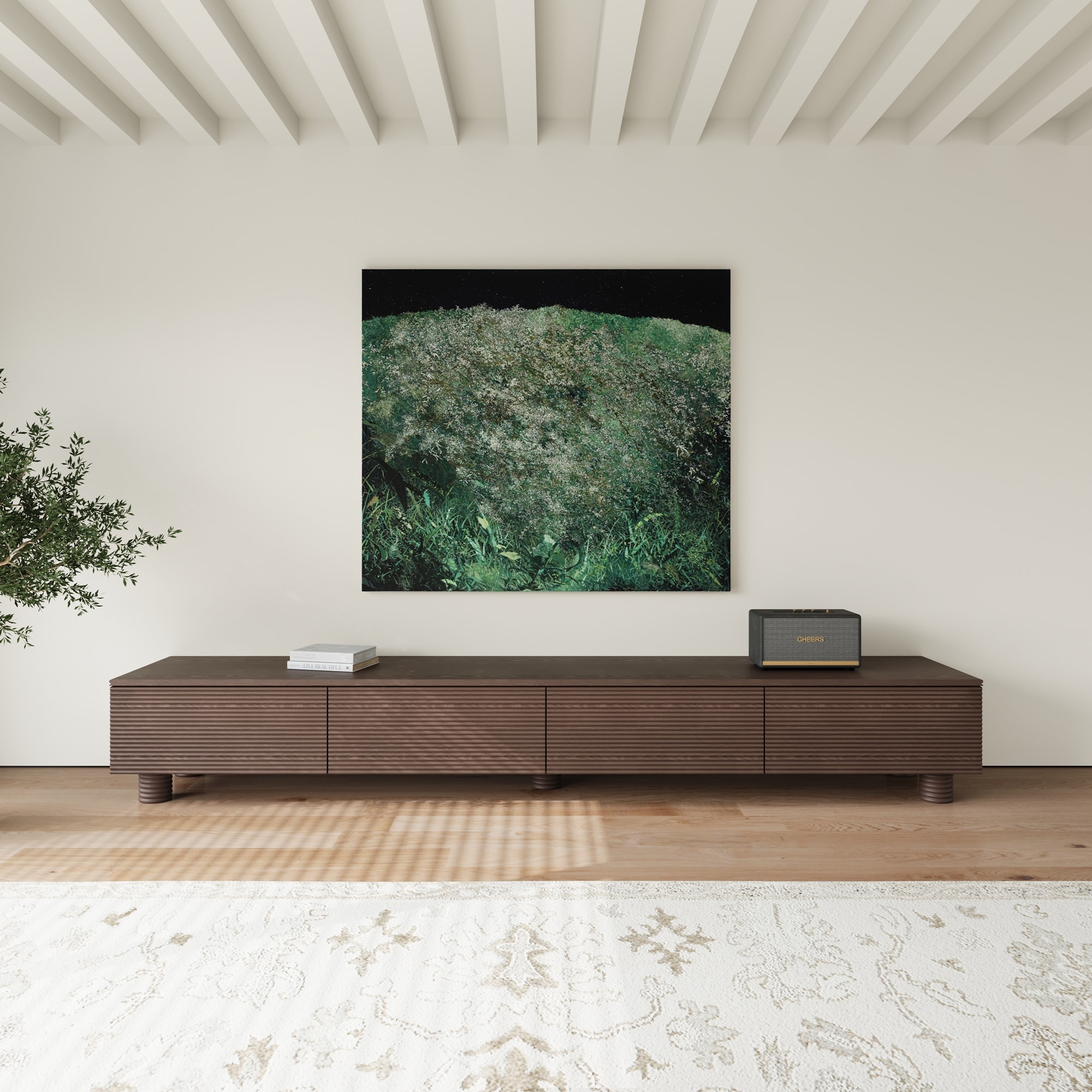 78.74 Mid Century Modern TV Stands, Dark Brown Solid Wood Media