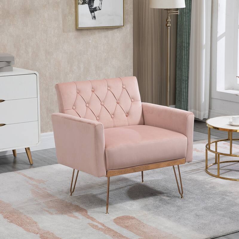 Modern Velvet Single Reading Chairs with Arm Set of 2 - Pink