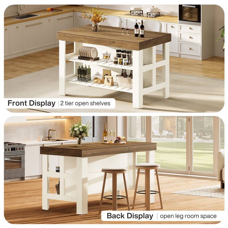 Kitchen Island with Seating and Storage Shelves