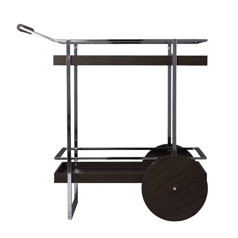 HomeRoots 34" Brown And Silver Iron and Wood Rolling Bar Cart - 34.25 in. x 35.00 in. x 19.50 in.