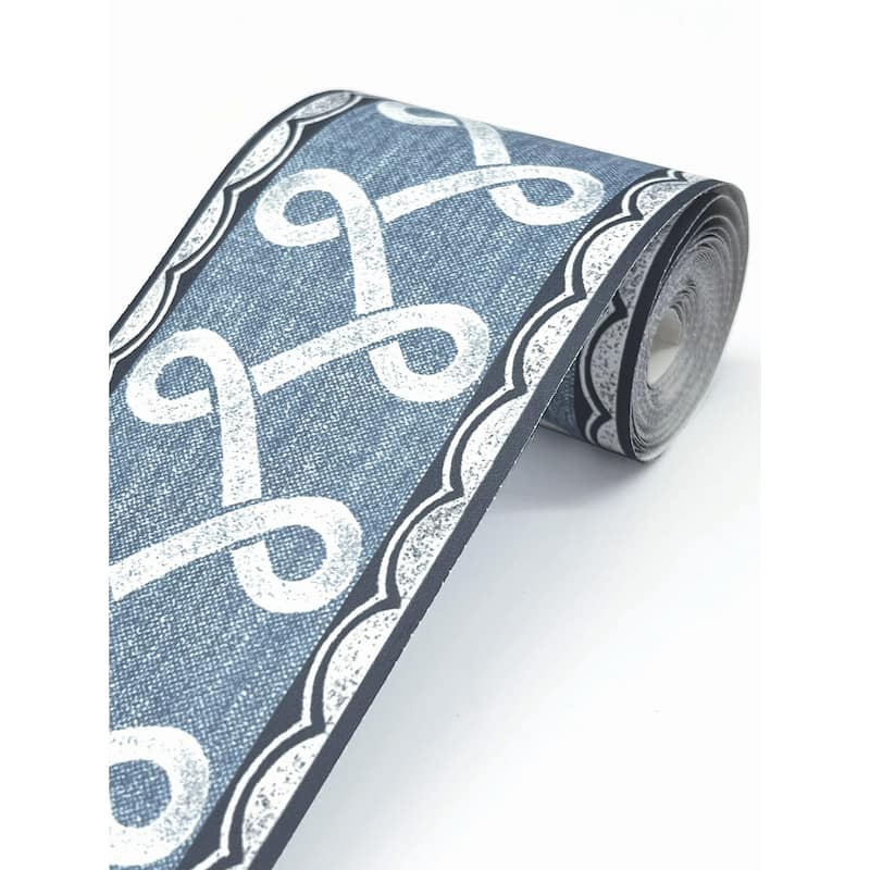 Chesapeake Scalloped Ribbon Blue Trim Wall Border