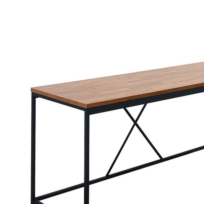 Posy Corner Desk, L Shaped Black Metal Frame, X Crossed, Oak Brown Wood Top