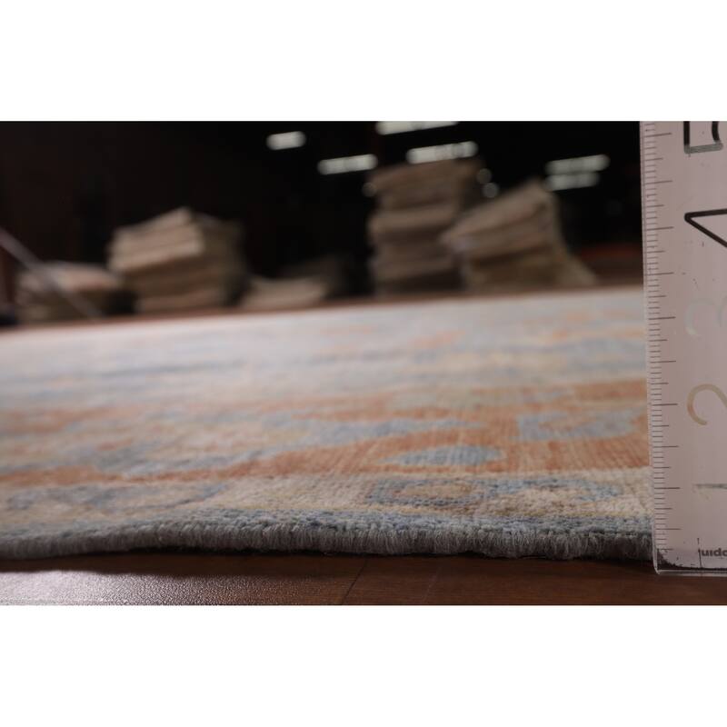 Floral Oushak Vegetable Dye Area Rug Handmade Blue Wool Carpet - 8'0" x 9'11"