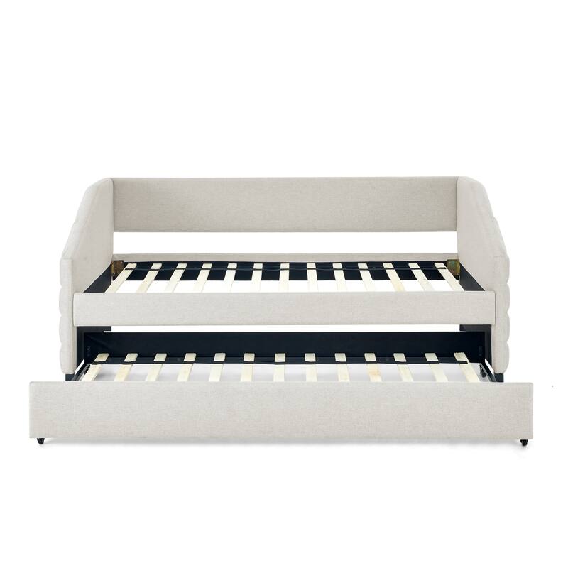 Daybed With Trundle Upholstered Tufted Sofa Bed, Linen Fabric
