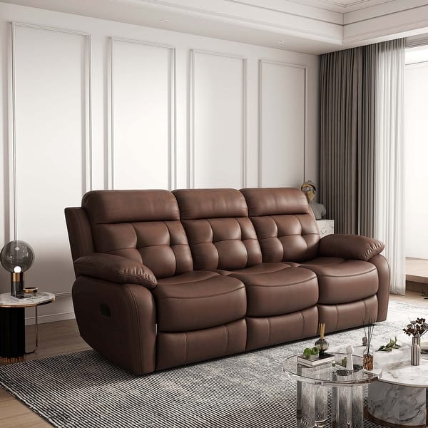 Genuine Leather Manual Reclining Sofa3 Seats with Cup Holders Bed Bath & Beyond 38980379