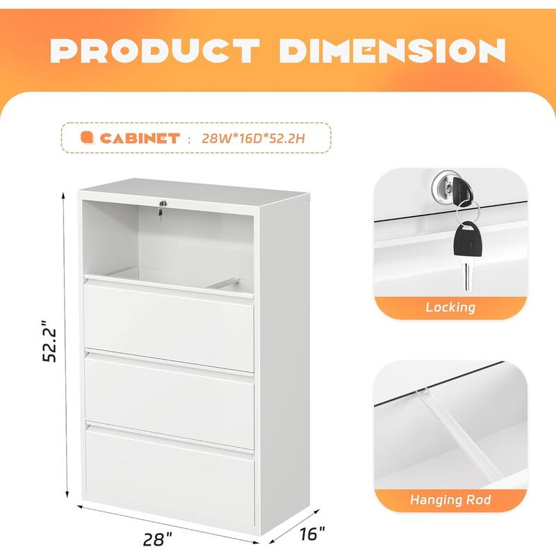 4 Drawer Metal Lateral Filing Cabinet with Lock