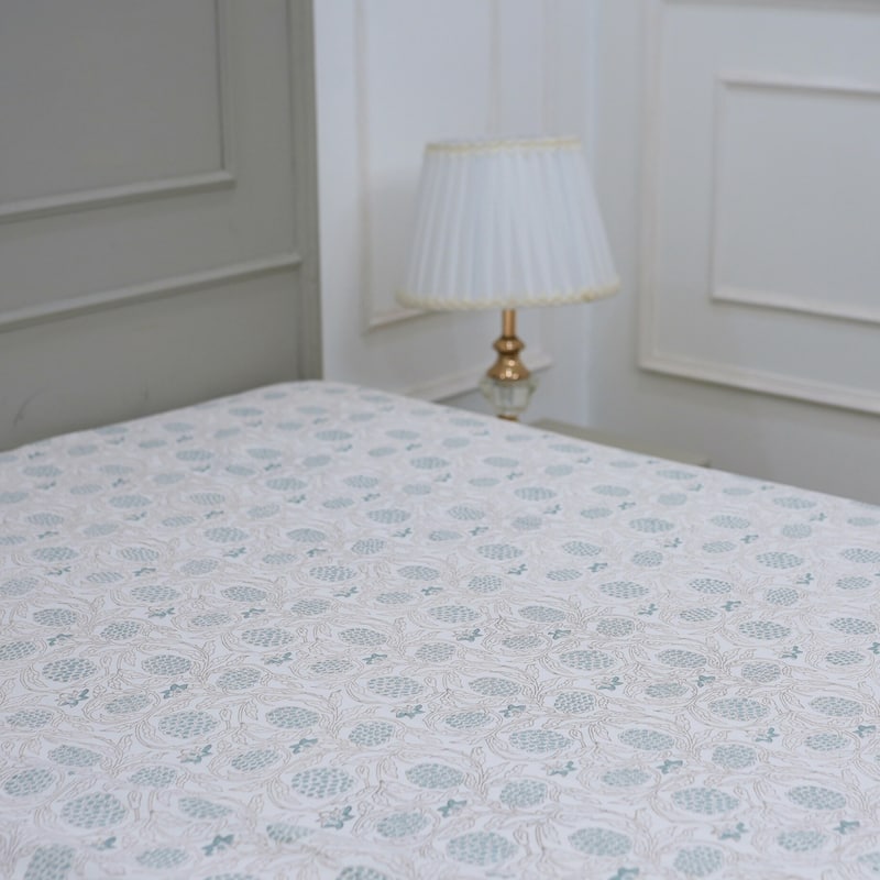 Fabdivine Cotton Hand Block Floral Flat Sheet Bed Room Home Décor Accent Gift