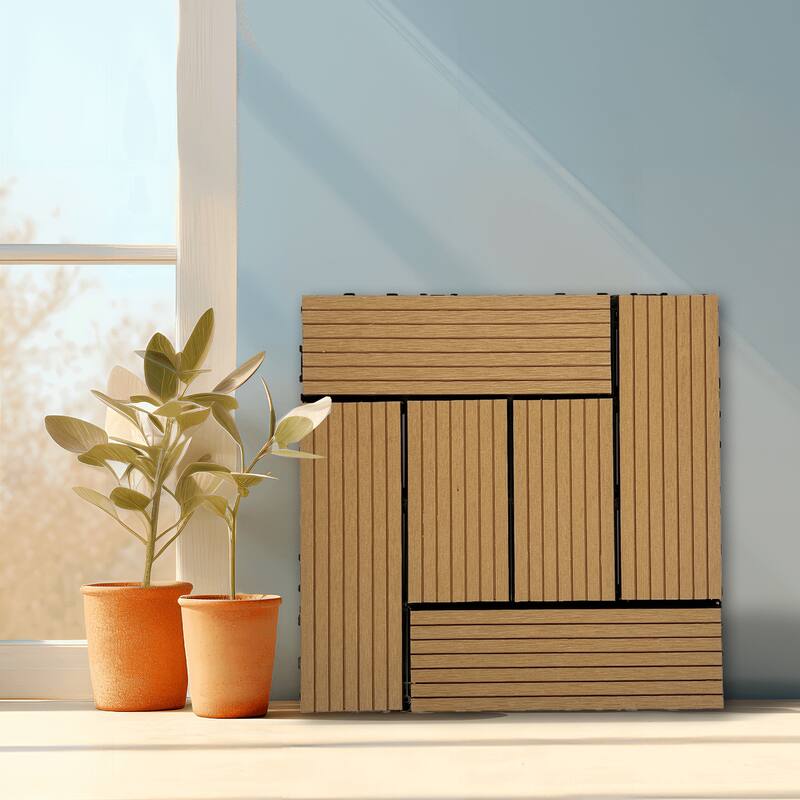 Wood Plastic Composite Deck Tiles Set of 20pcs, Composite Decking Resist Rust, Patio Flooring Outdoor Waterproof,12x12in