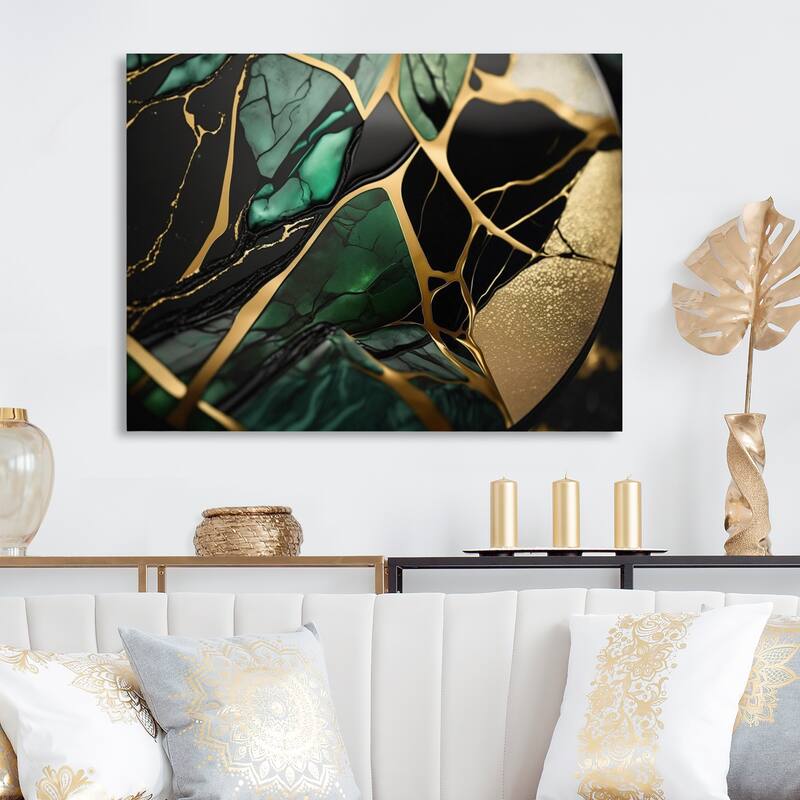 Designart 'Abstract Geode Green III' Marble Abstract Canvas Wall Art
