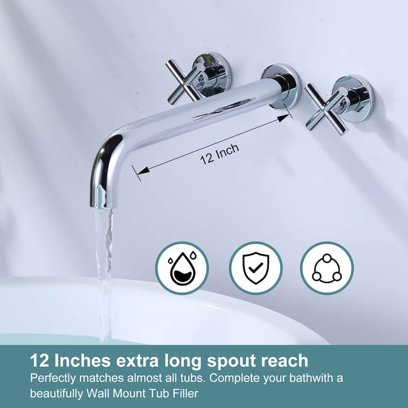 WOWOW Modern Cross-Style Dual-Handle Wall-Mounted Bathtub Faucet