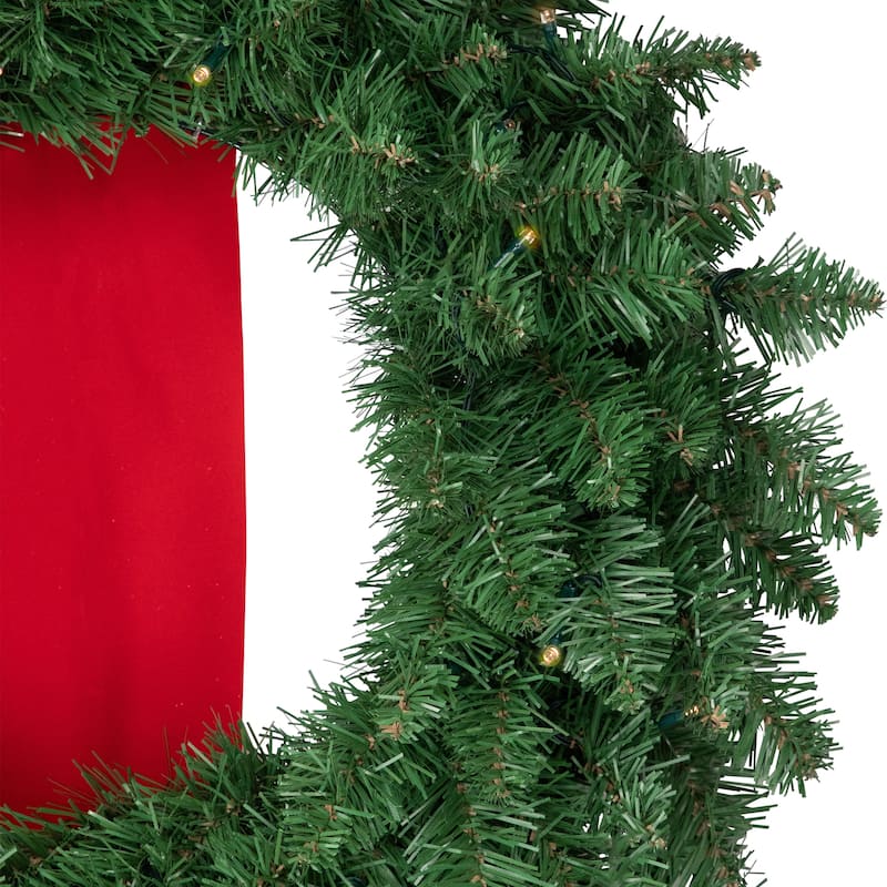 3 Battery Operated Wreaths on Red Ribbon Christmas Decoration, 6.5'